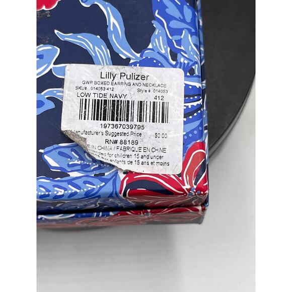 Lilly Pulitzer Boxed Gold Tone Earring and Necklace Set Low tide Navy Box New - Picture 5 of 6